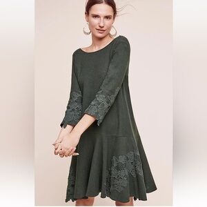 Anthropologie Maeve Tierra Dropwaist Dress Dark Forest Green